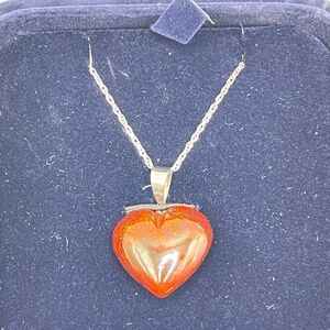 Stauer Signed NIB Baltic Amber Heart Pendant 925 Sterling Silver Necklace